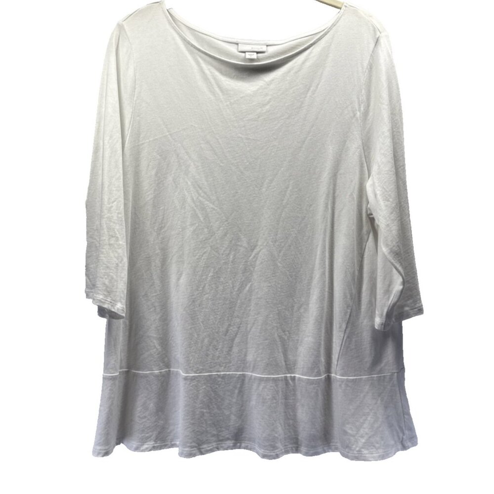 J Jill Pure Jill Women's Top Sz Large Solid Bright White 3/4 Sleeve Seamed Tunic
